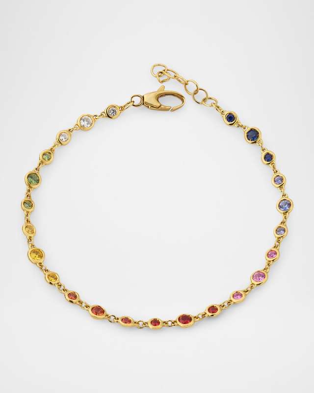18K Yellow Gold Multicolor Sapphire Bezel Bracelet